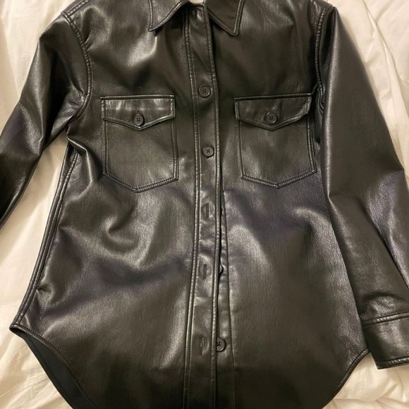 Aritzia Wilfred Ganna Shirt Leather Jacket - 2XS Black - Picture 3 of 4